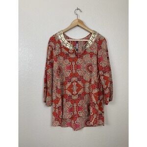 Plenty By Tracy Reese Silk Embellished Peasant Top